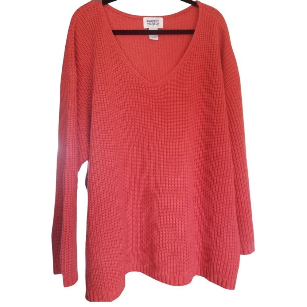 Mainstreet Blues Sweater Oversized V-Neck Knit Size 4X